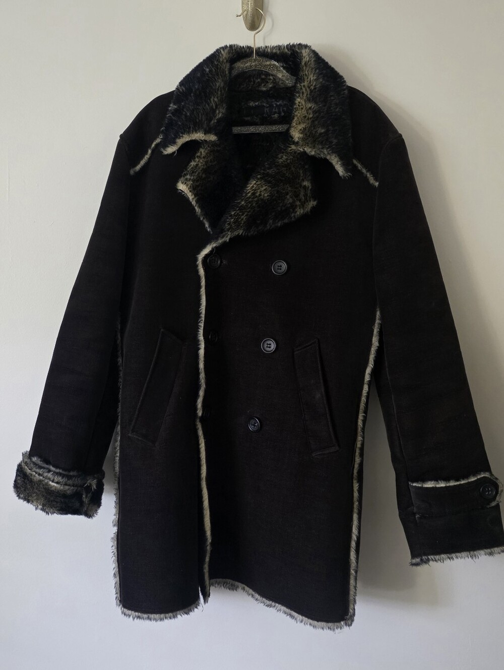 Vintage Faux Shearling Suede Coat Faux Fur Lining Rancher Penny Lane Medium